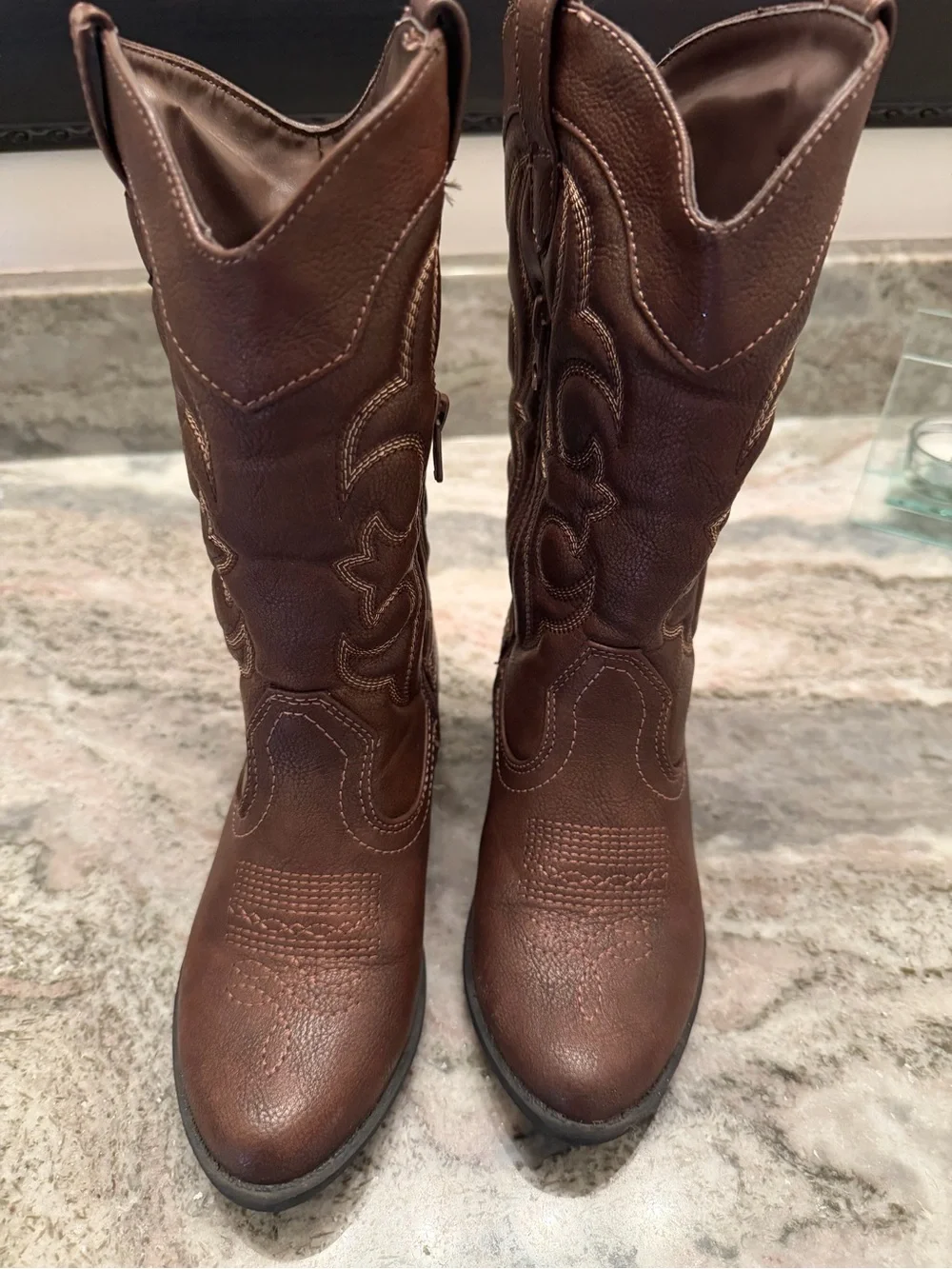 Cat & Jack Girls Brown Embroidered Western Cowboy Boots Size 1